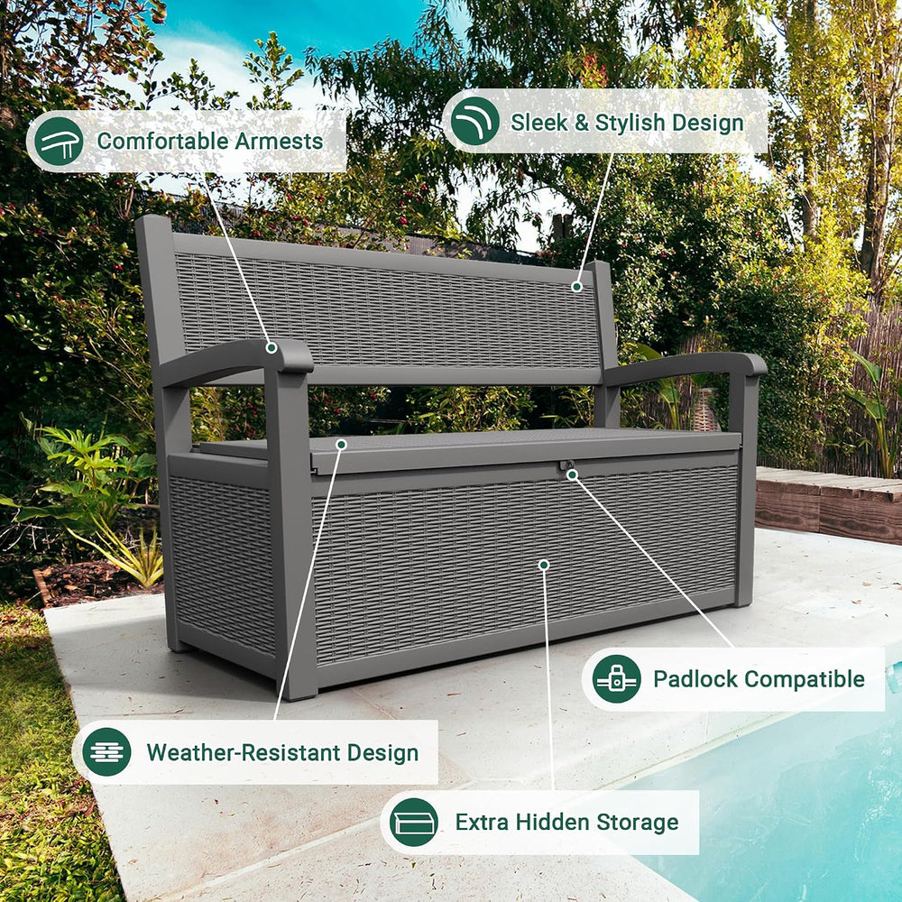 80 Gallon Outdoor Storage Bench, Resin Outside Storage Box with Armrest, Lock...
