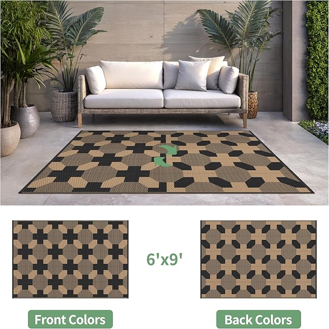 GENIMO Outdoor Rug for Patio Clearance, 6'x9' Reversible Geometric Pl...