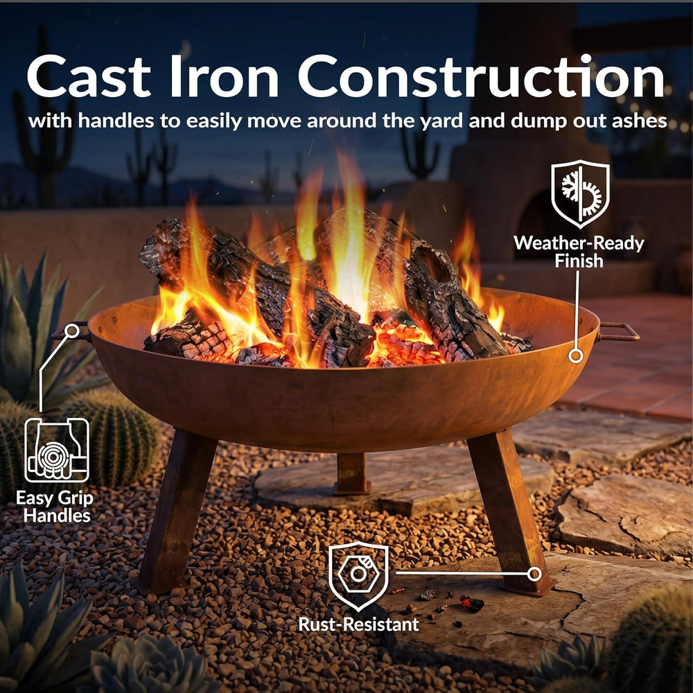 Sunnydaze Cast Iron Heavy Duty Small Fire Pit for Outside Wood Burning, 24"