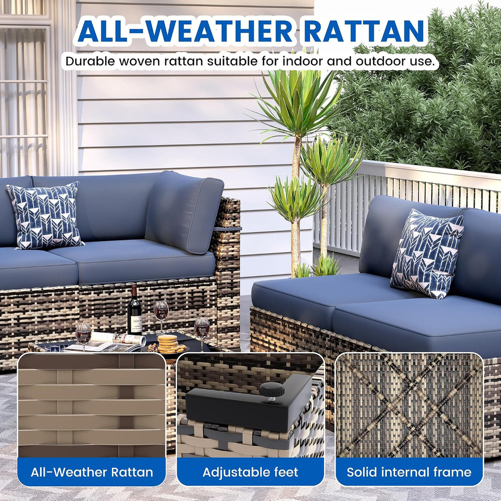 8-Piece Patio Furniture Set with 44” Fire Pit Table - All-Weather Wicker Conv...