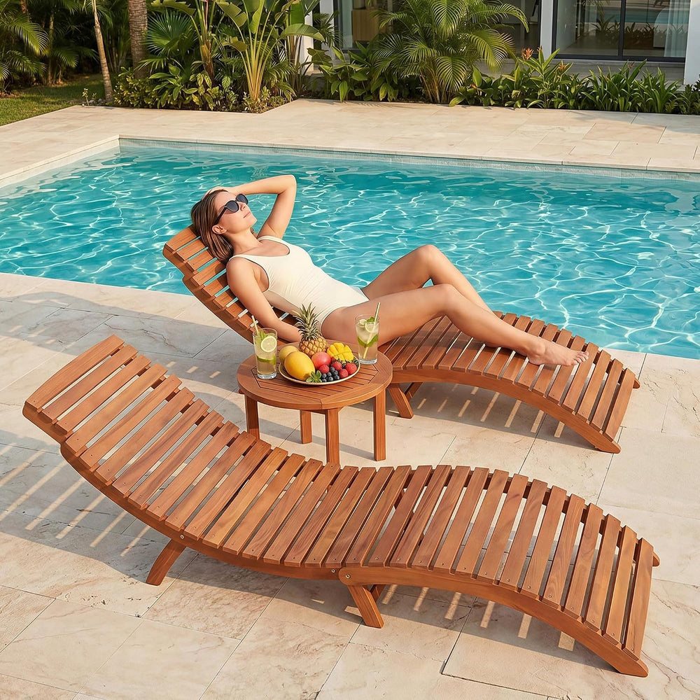 Flamaker Lounge Chair Outdoor Acacia Wood with Side Handle (2 Pieces)