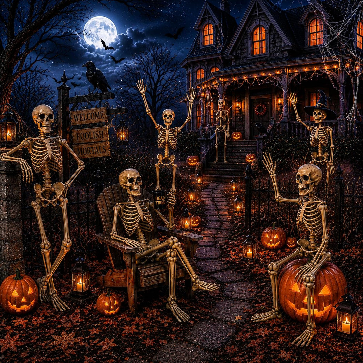 5.4FT Halloween Skeleton Decorations,Posable Human Skeleton Decorations for Halloween Party Decor, Haunted House Props Indoor Outdoor Decoration