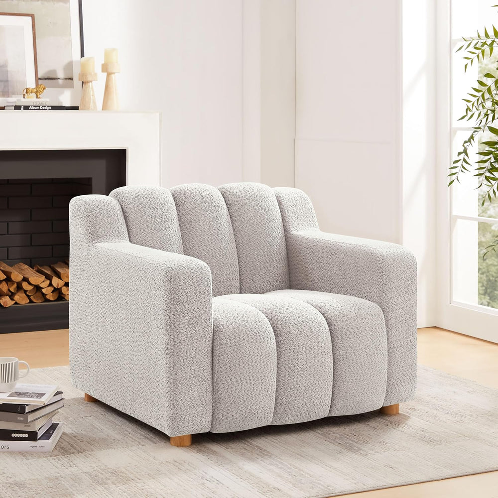VANOMi Oversized Accent Chair, Modern Living Room Chairs, Boucle Khaki
