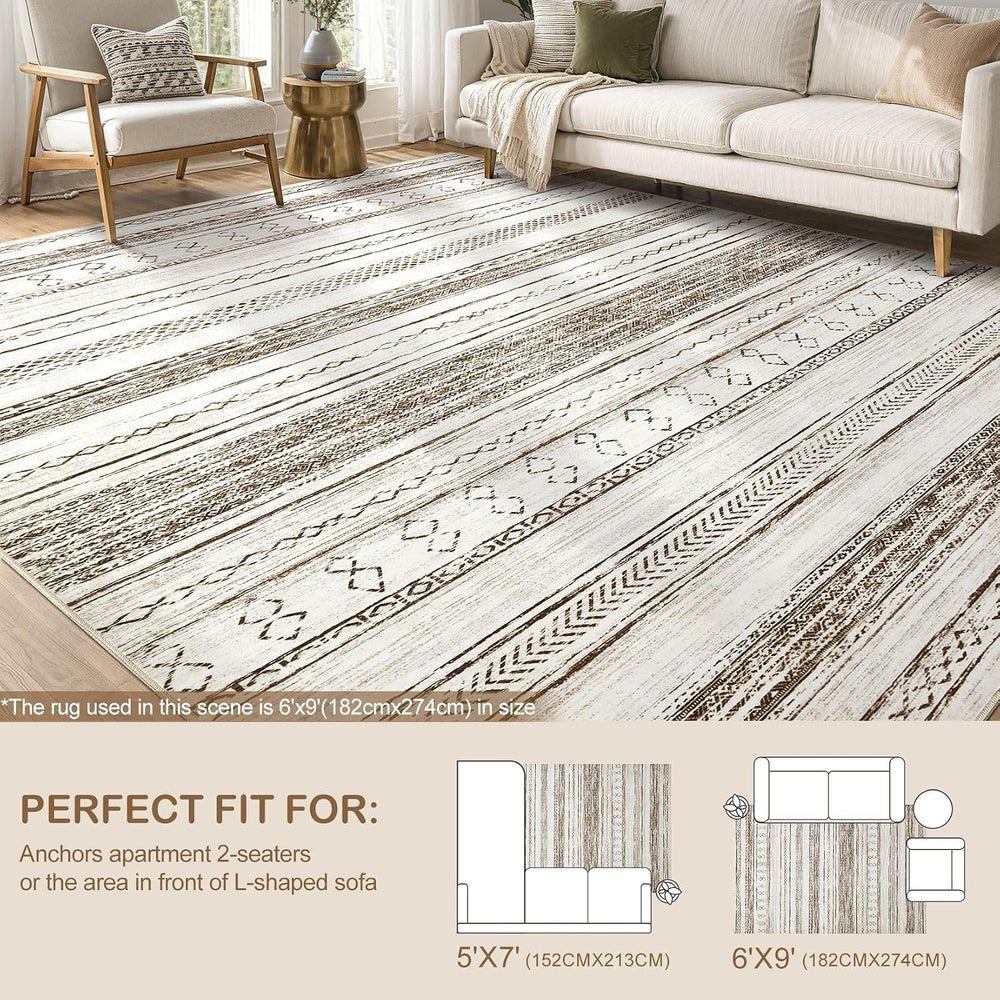Tortania Area Rug Living Room Rugs - 5x7 Washable Large Soft Neutral Boho Mor...