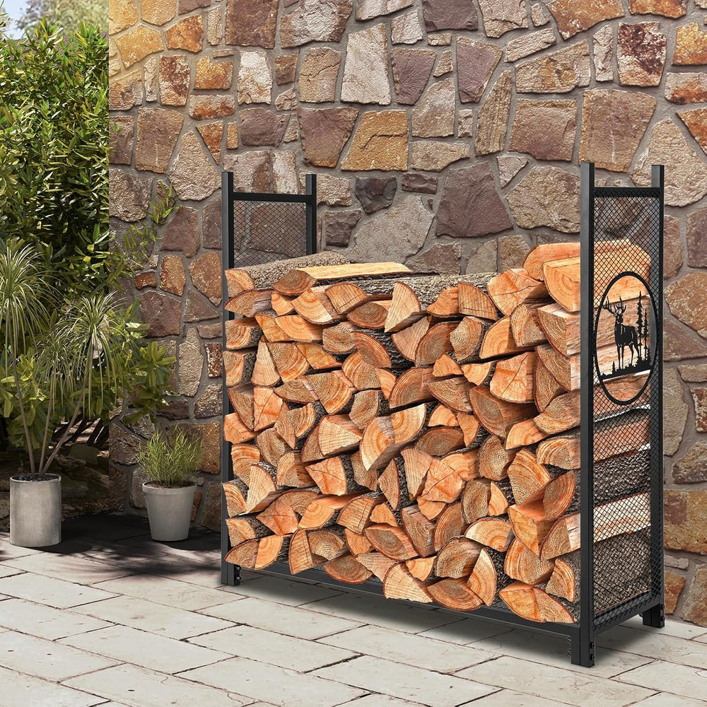 Goplus Firewood Rack Outdoor, 4 FT Metal Firewood Holder with Mesh Sides &amp...
