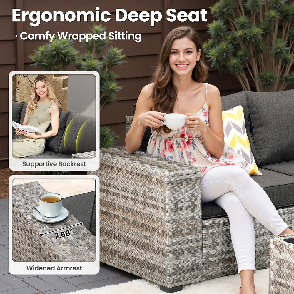ovios 9 Pieces Patio Furniture Set, Outdoor Wicker Sectional Sofa Couch with ...