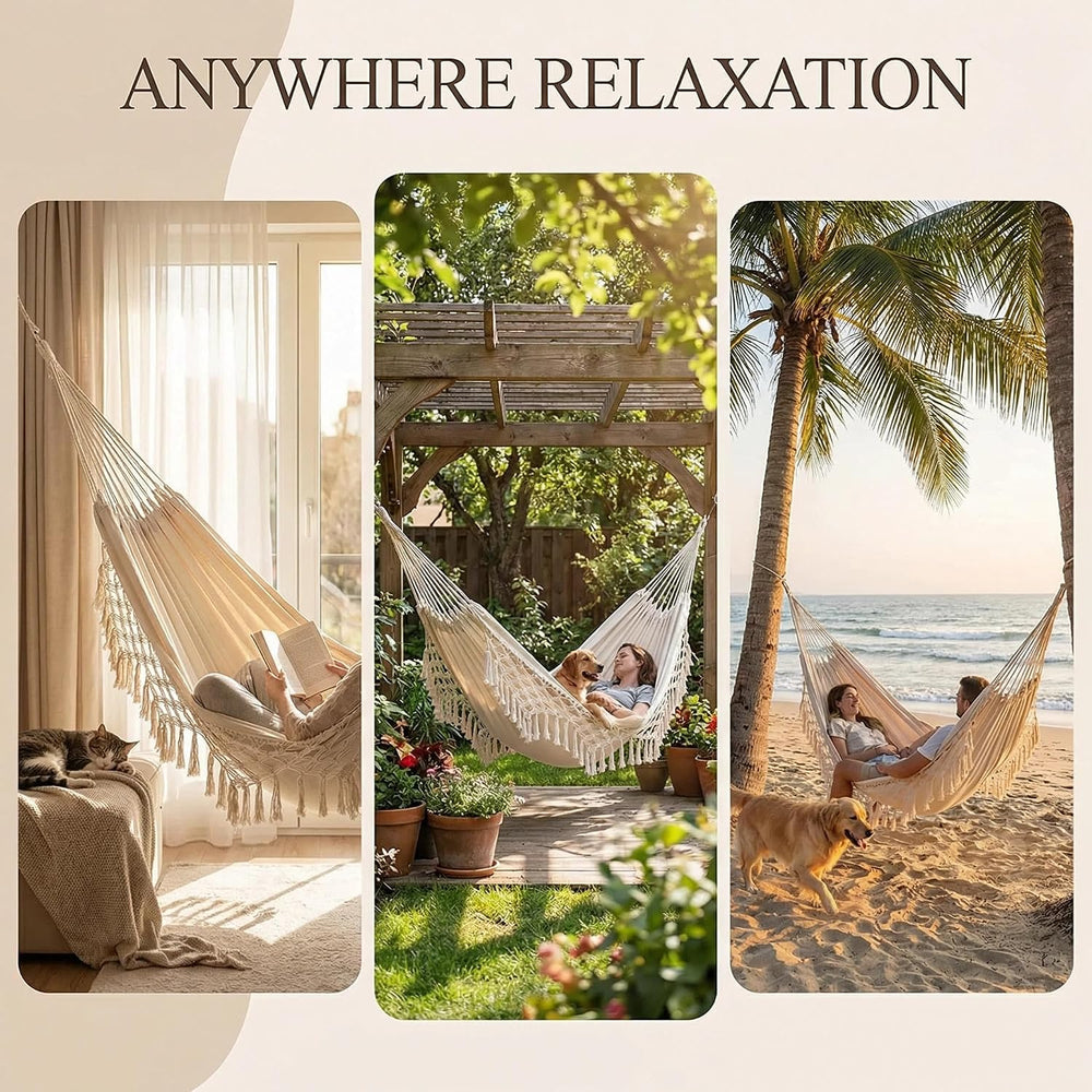 Outdoor Hammock Garden Cotton Hammock Macrame Fringe Hammocks Boho