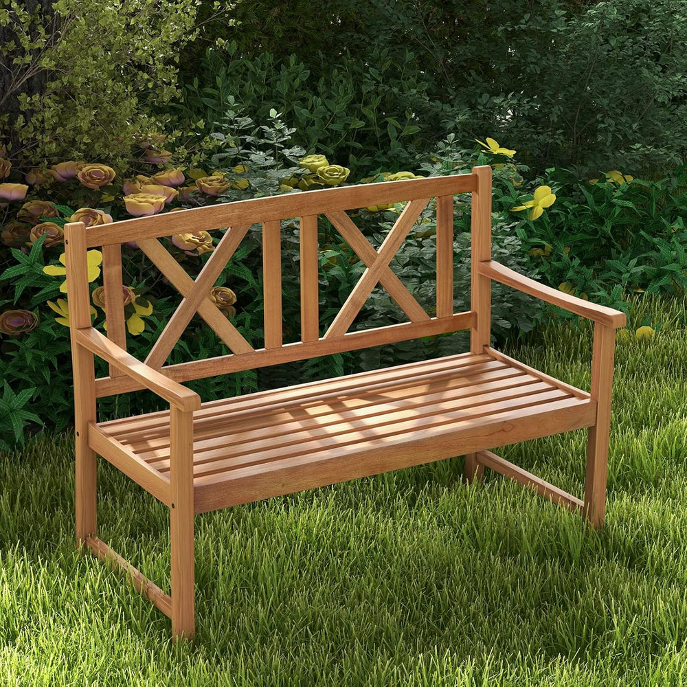 Giantex Patio Garden Bench Loveseat - 2-Person Acacia Wood Bench with Armrest...