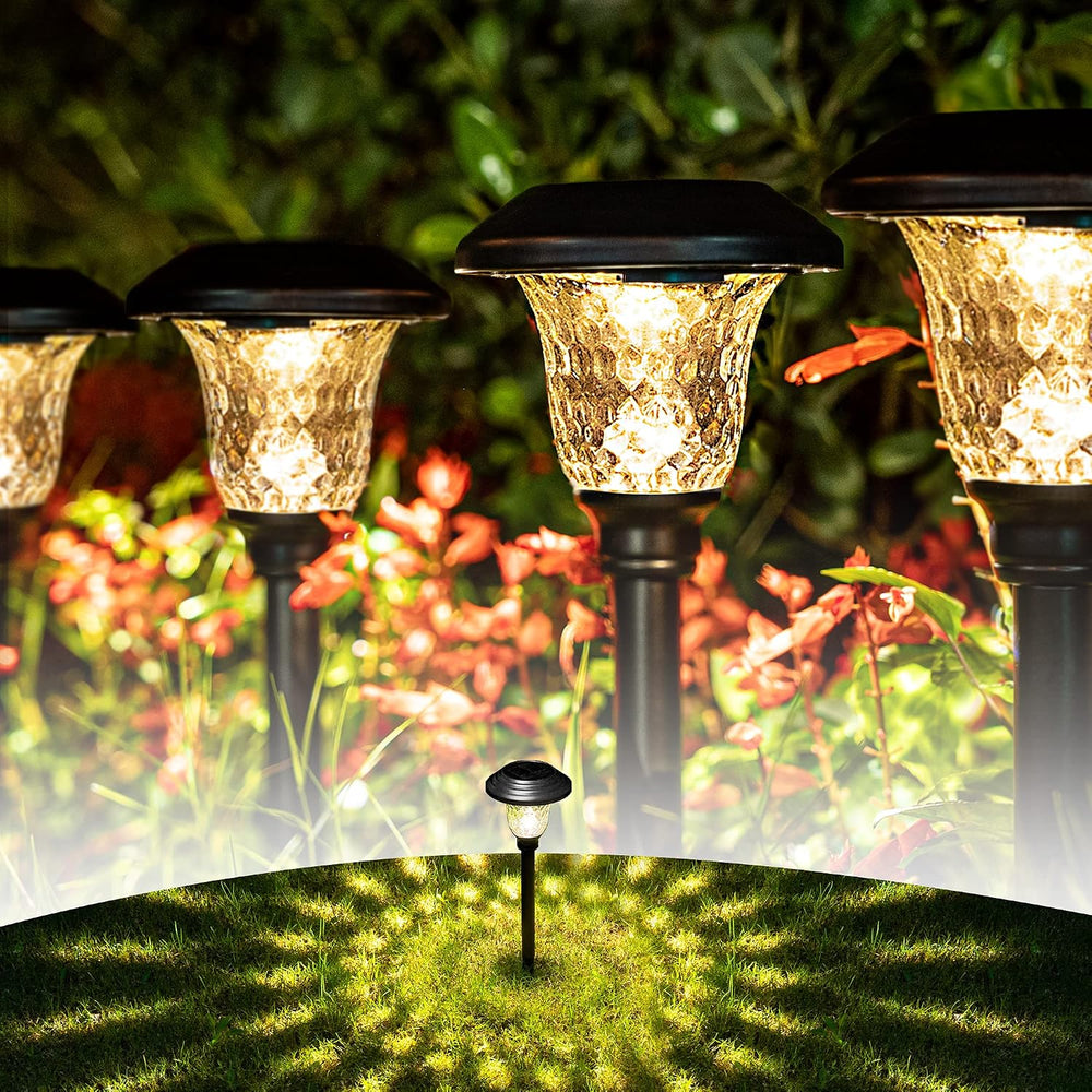 GIGALUMI Metal & Glass Solar Lights Outdoor, 8 Pack LED Garden Lights