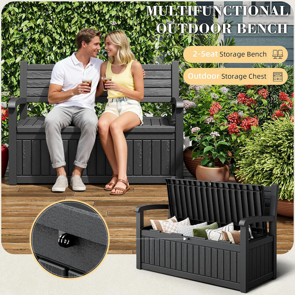 80 Gallon Deck Box Outdoor Storage Box Waterproof, Outdoor Storage Bench Doub...