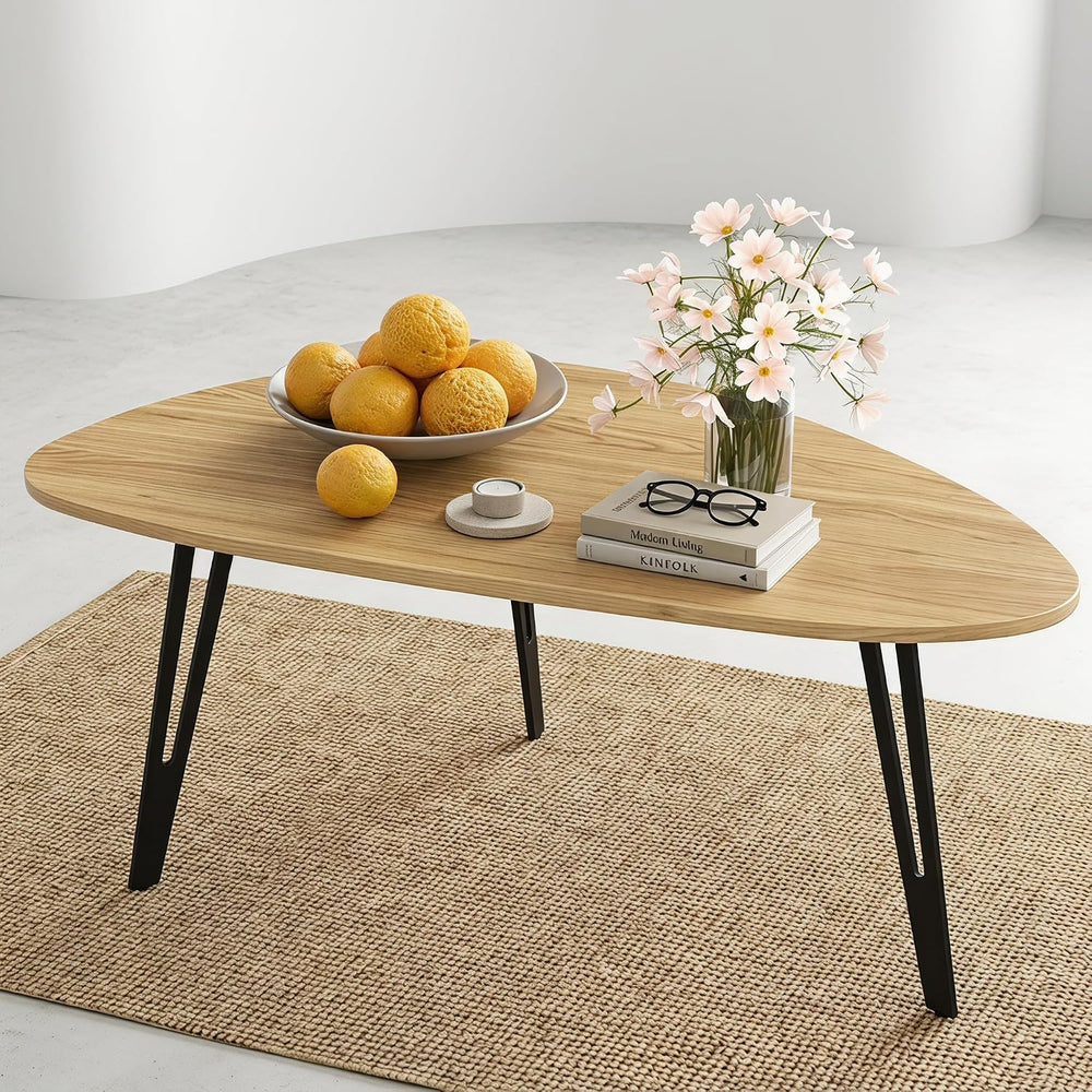 Manora Modern Mid Century Coffee Table, Oval Triangle Wood Center Table with ...