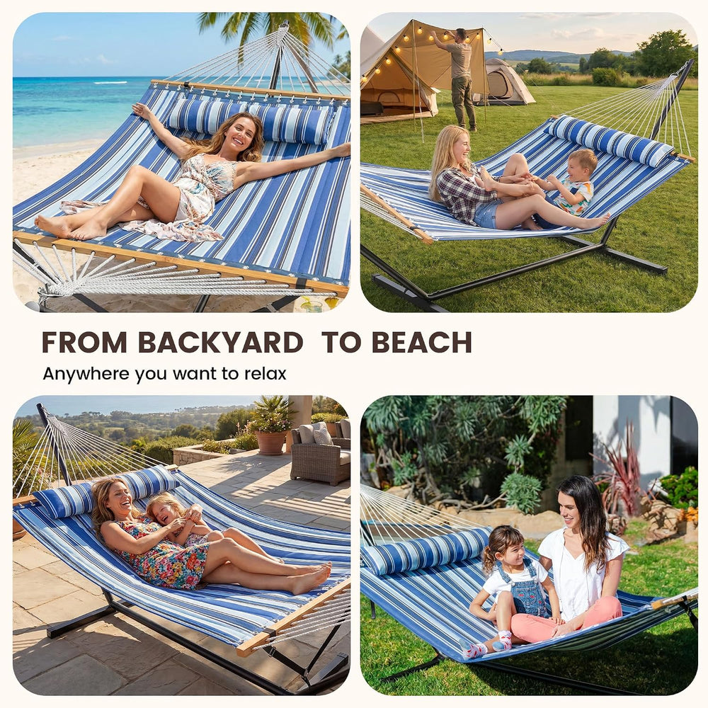 ANAGOO Double Hammock with Stand 500lbs Heavy Duty Outdoor Two Person Blue