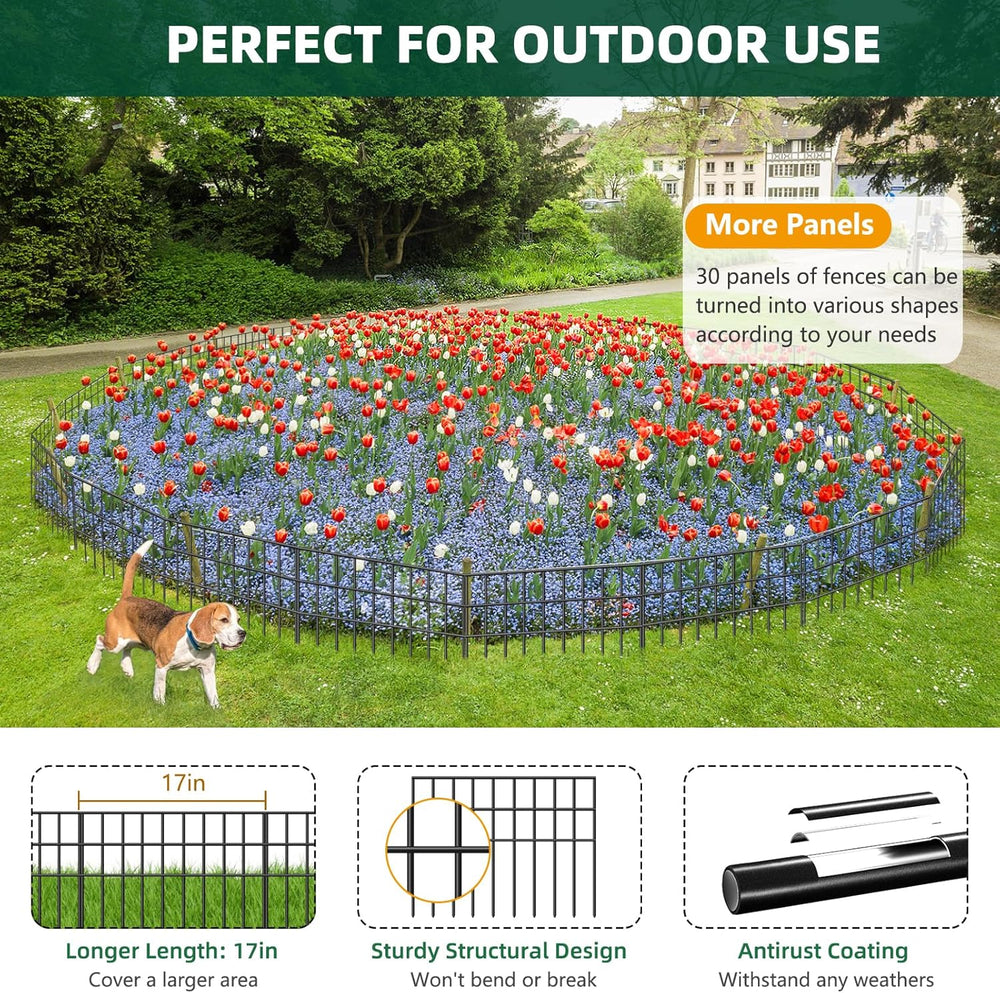 42.5ft(L) x 13in(H) Animal Barrier Fence, 30 Panels No Dig Garden Fence for D...