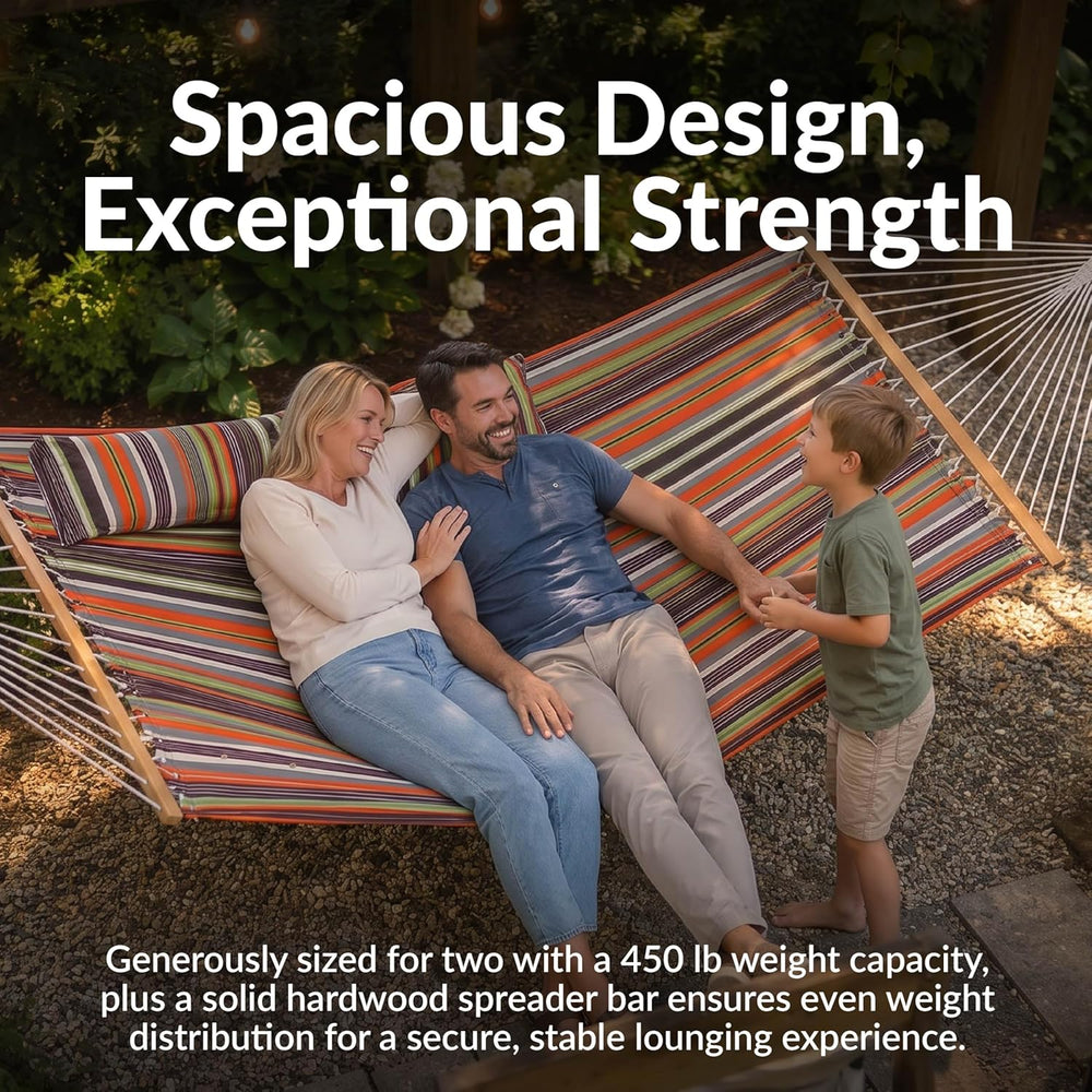 Sunnydaze Quilted Double Hammock for Outside with Pillow, Canyon Sunset