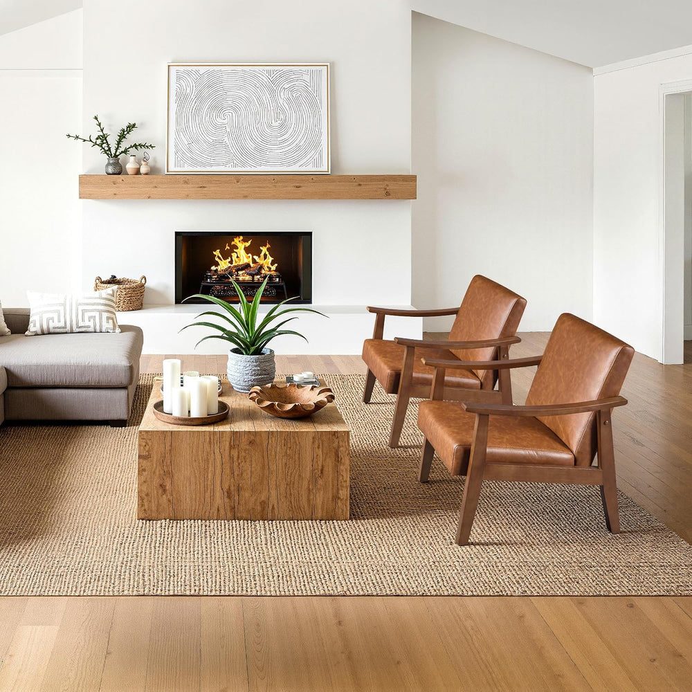 Yaheetech Accent Chairs Set of 2, Mid-Century Armchairs, Light Brown