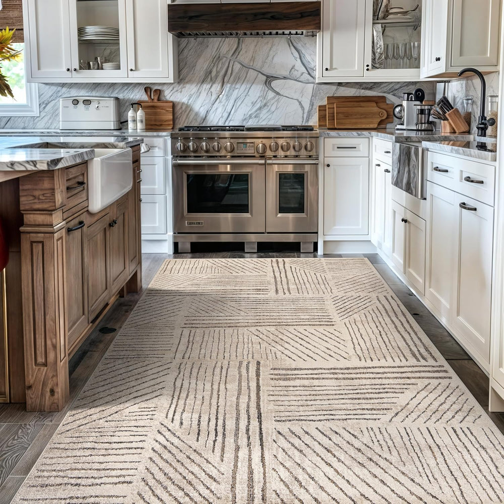 Rugshop Modern High-Low Patchwork Geometric Area Rug Indoor Cream 4' x 6&...