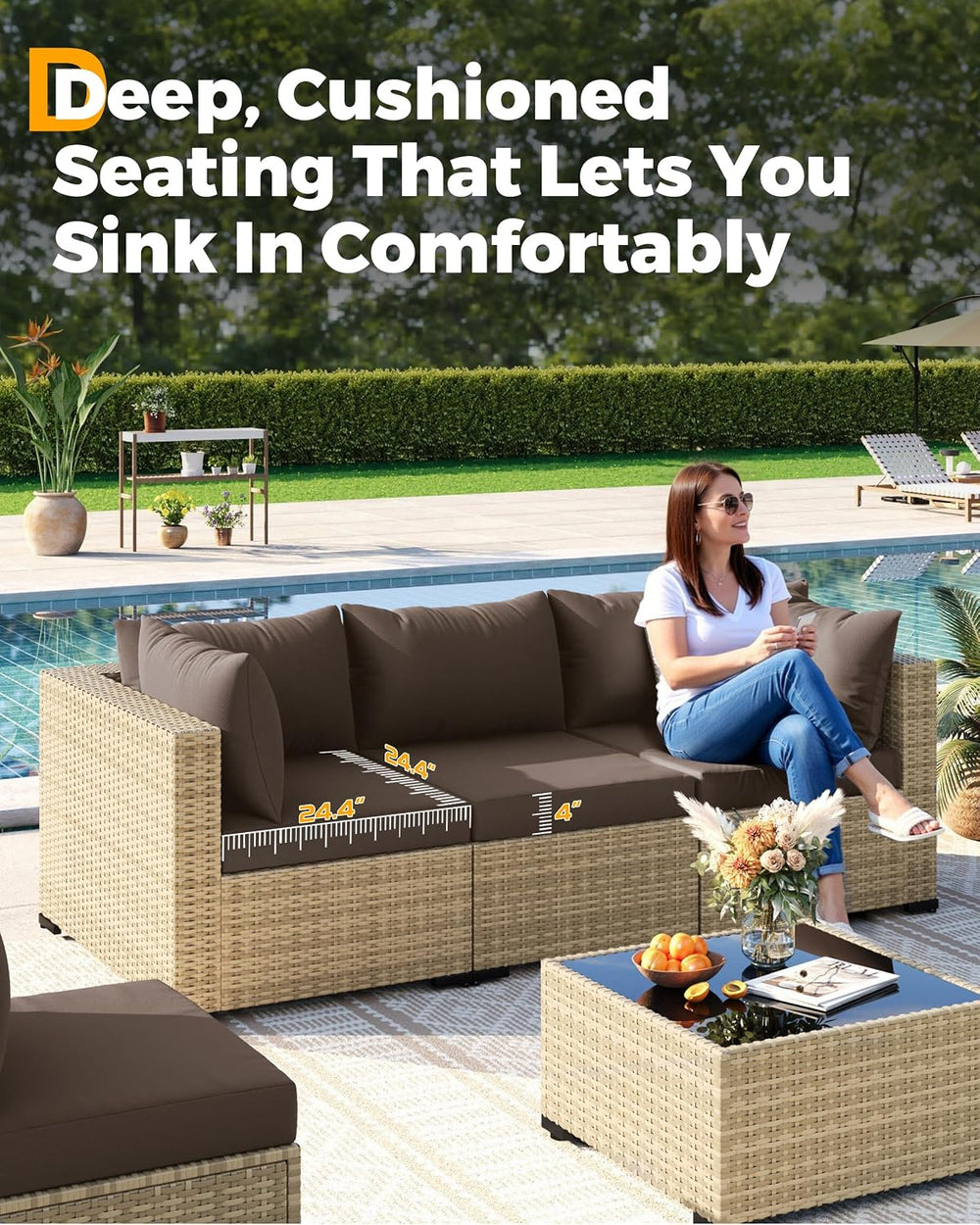 UDPATIO Outdoor Furniture 8-Piece Wicker Patio Set with 44" Fire Pit Table