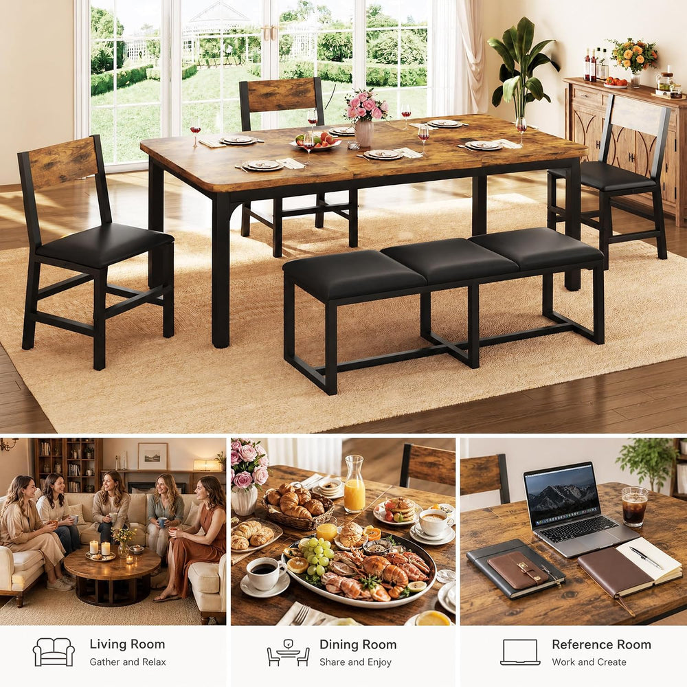 5-Piece Dining Table Set for 6, 63'' Long Kitchen Table Cushion Chair...