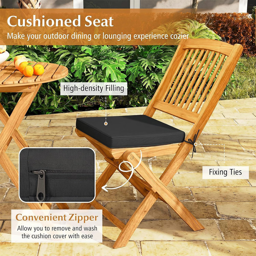 Tangkula 3 Piece Patio Folding Bistro Set, Outdoor Acacia Wood Chair and Tabl...