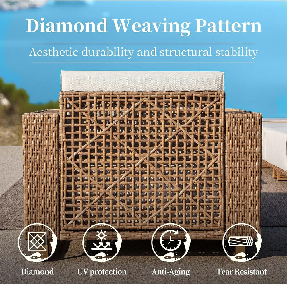 SUNSHINE VALLEY 4pcs Patio Furniture Set, Outdoor Wicker Chairs, Beige