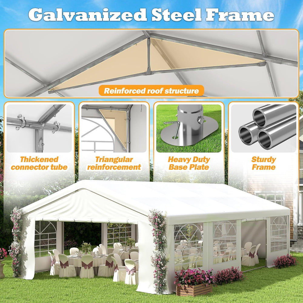 20' x 29.5' Heavy Duty Party Tent, Outdoor Large Wedding Tent with Re...