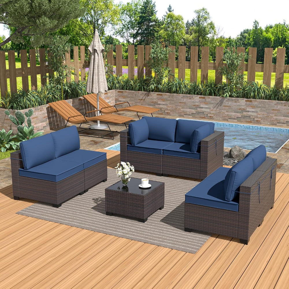 Kurapika 7 Pieces Patio Furniture Set, Rattan Wicker Outdoor Conversation Set...
