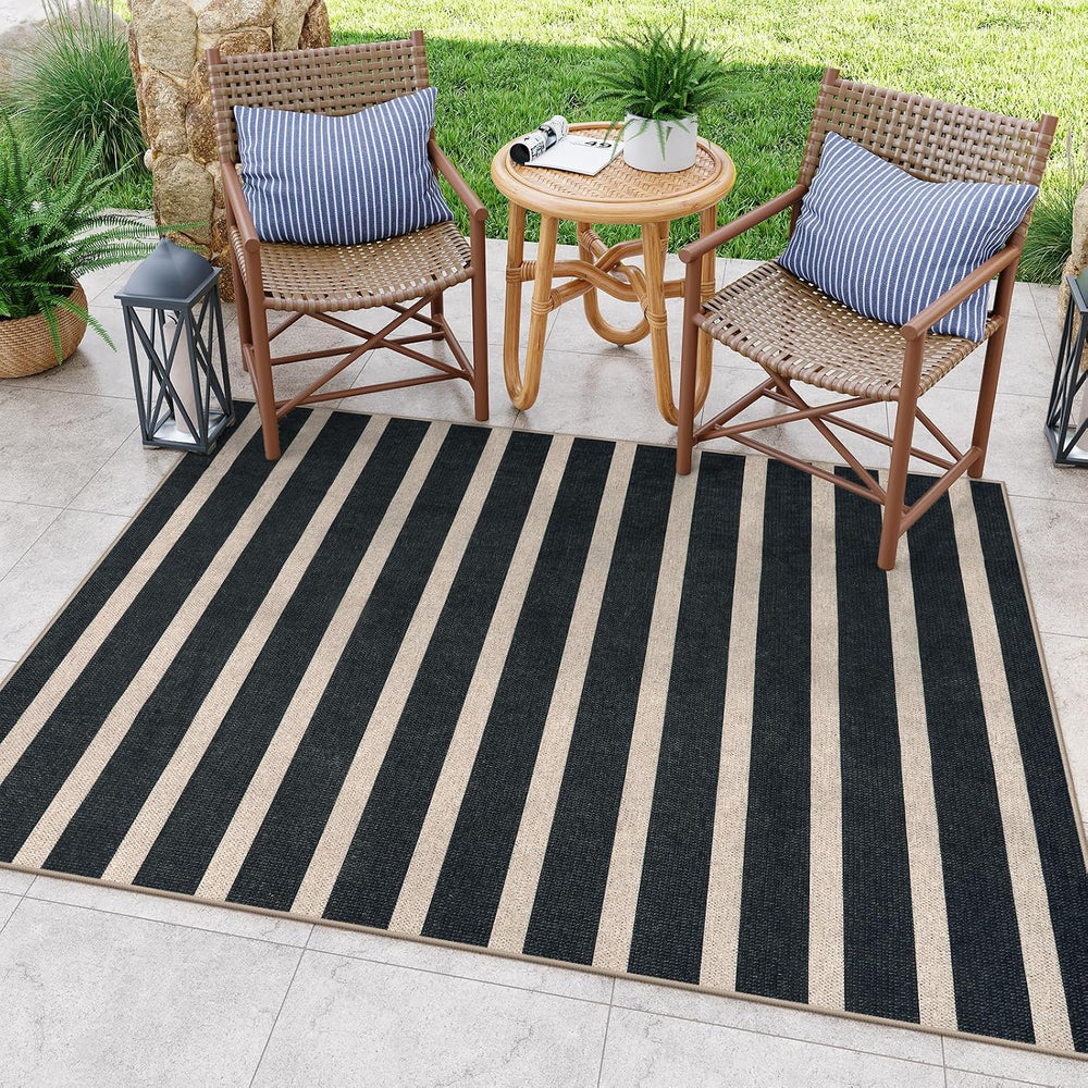 Lahome Striped Easy Jute Outdoor Patio Rug, 5x7 Living Room Washable Rugs