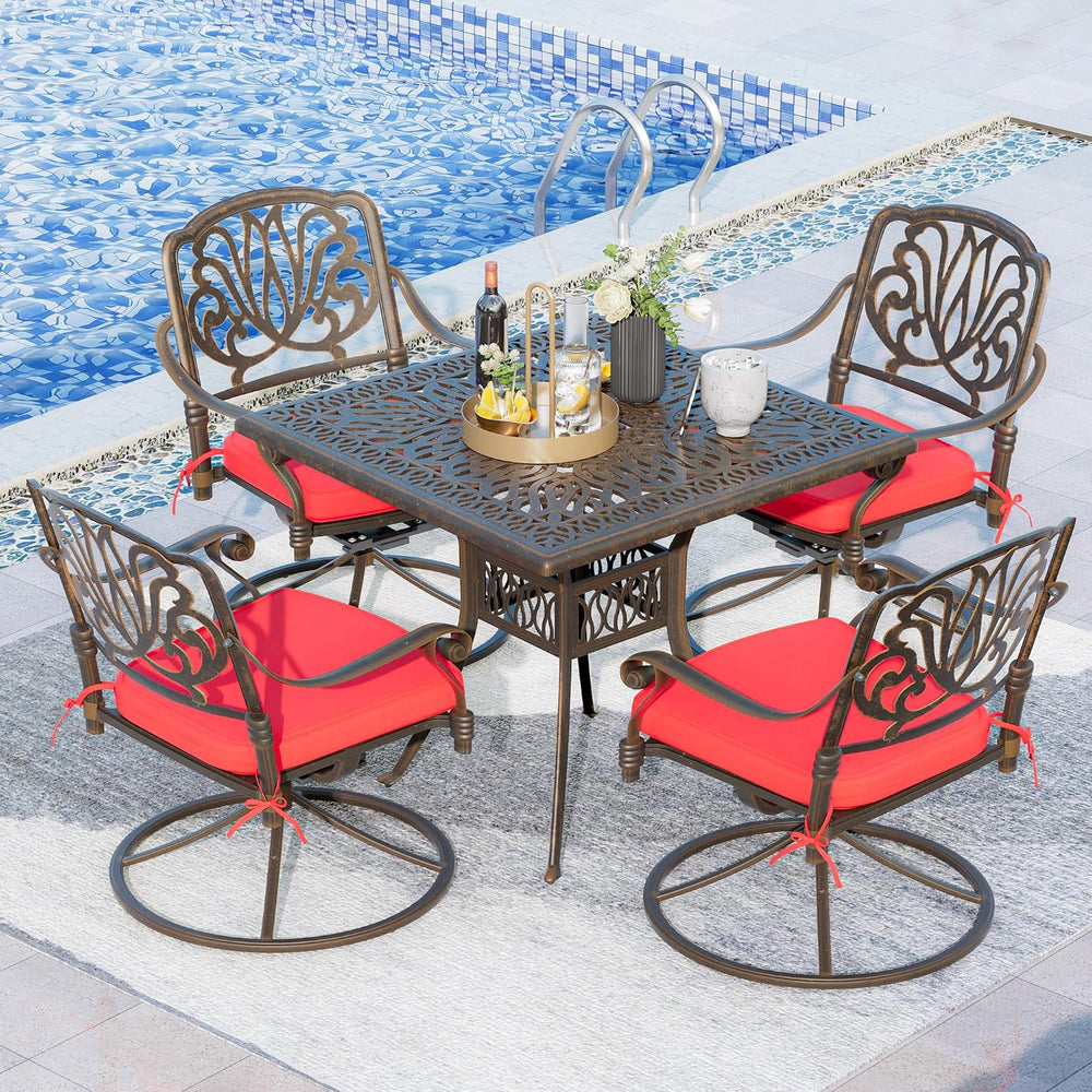Grepatio 5 Piece Cast Aluminum Patio Dining Set, Outdoor Furniture Set with 4...