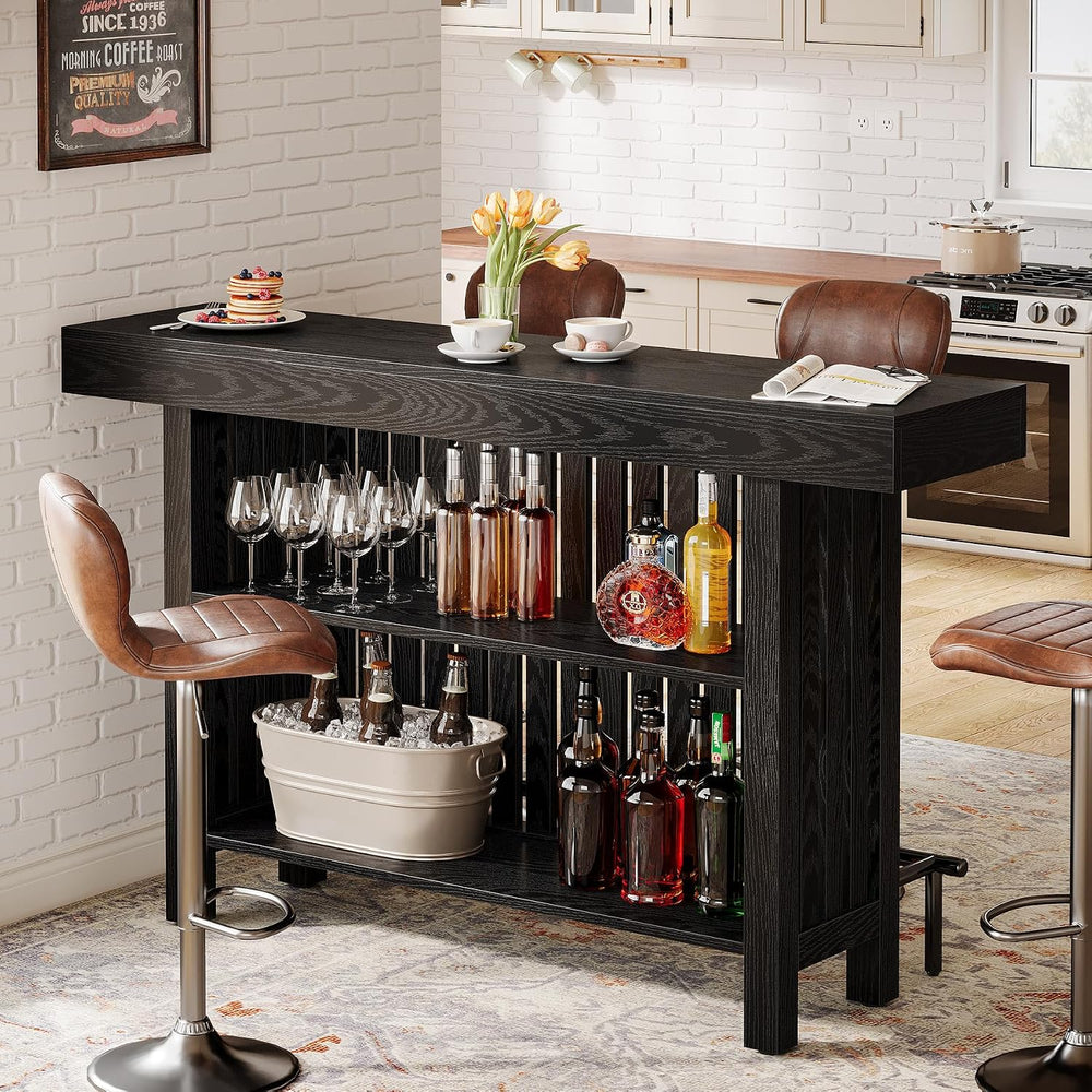 Tribesigns 63" Large Bar Table, Black Counter Height Table with Footrest