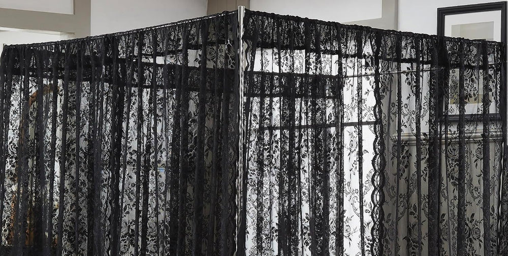 Warm Home Designs Black Lace Canopy Bed Curtains with Tie-Backs. LC Black