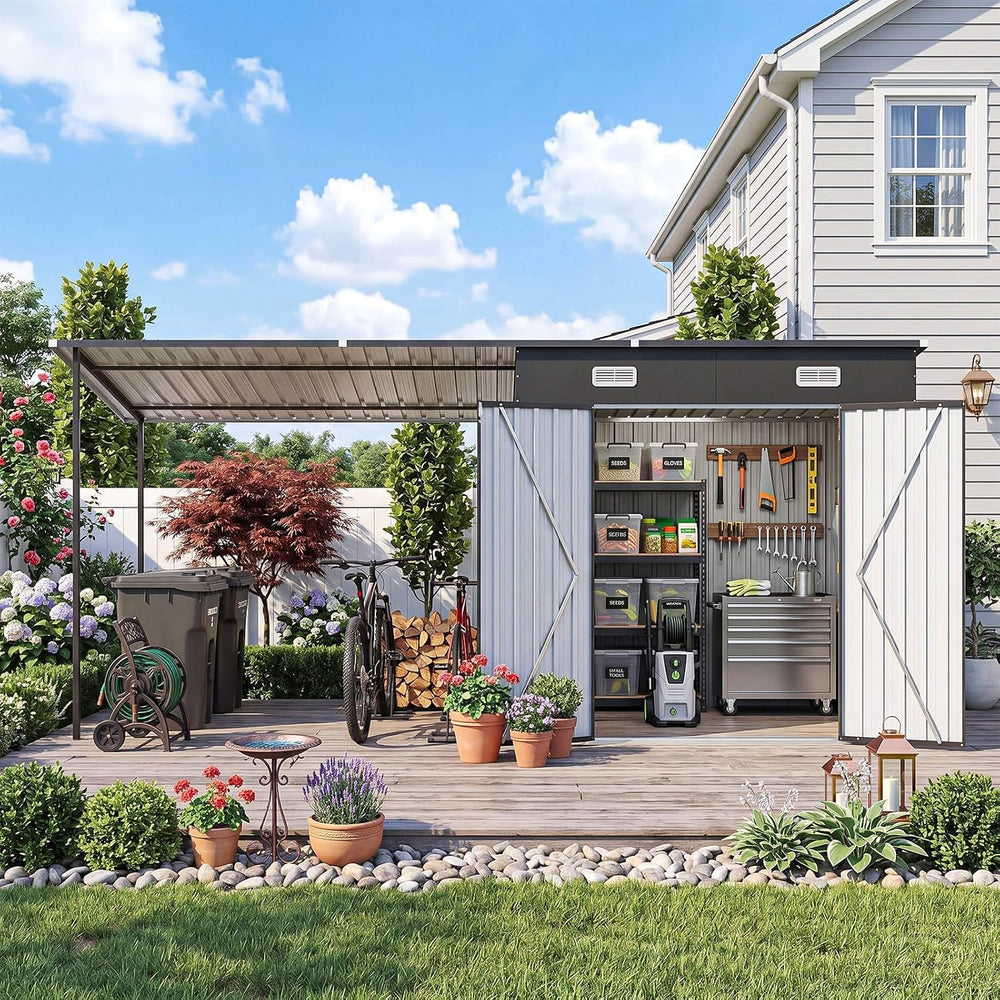 14x6FT Outdoor Lean to Shed & Hardtop Gazebo Combo