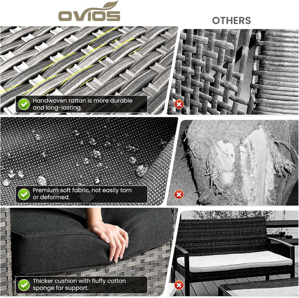 ovios 9 Pieces Patio Furniture Set, Outdoor Wicker Sofa Couch with Swivel Gli...