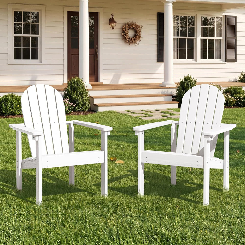 SERWALL HDPE Stackable Adirondack Chair,Space-Saving, White