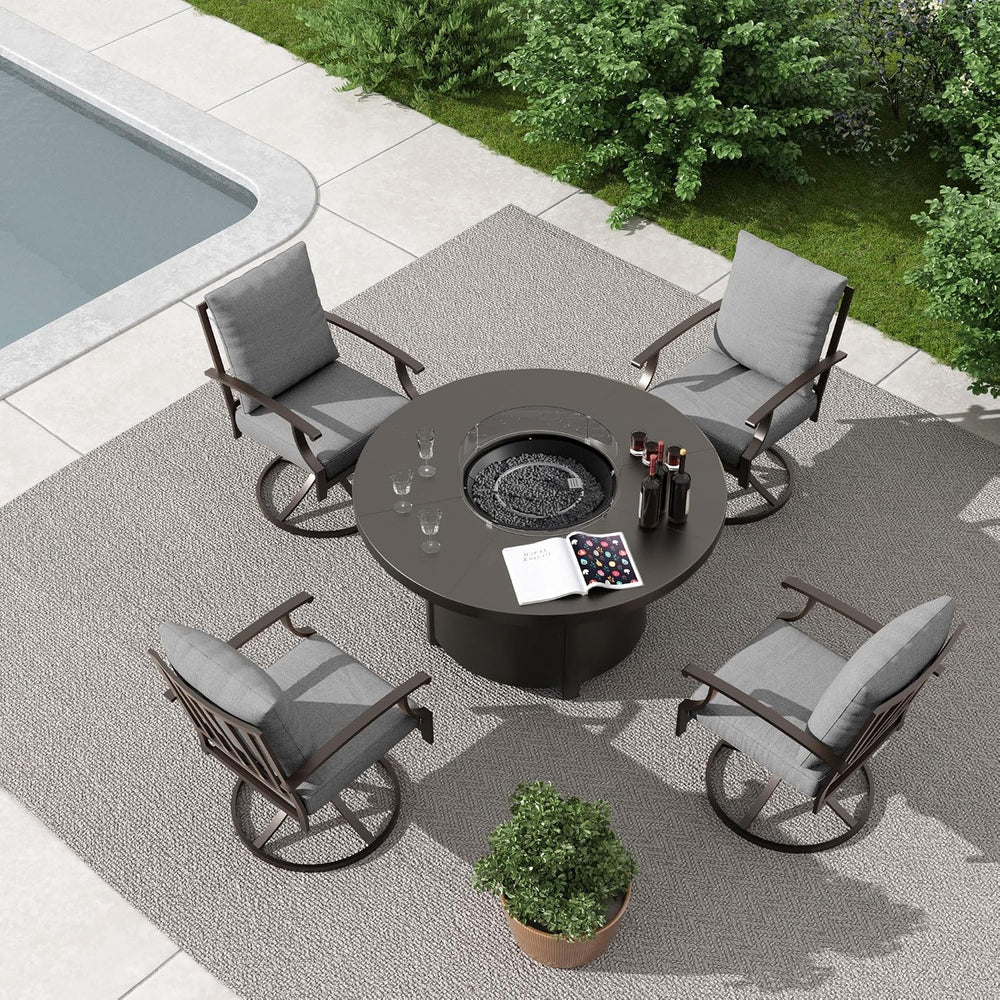 5 Piece Metal Outdoor Patio Furniture Set with 48"/55000 BTU Round Fire ...
