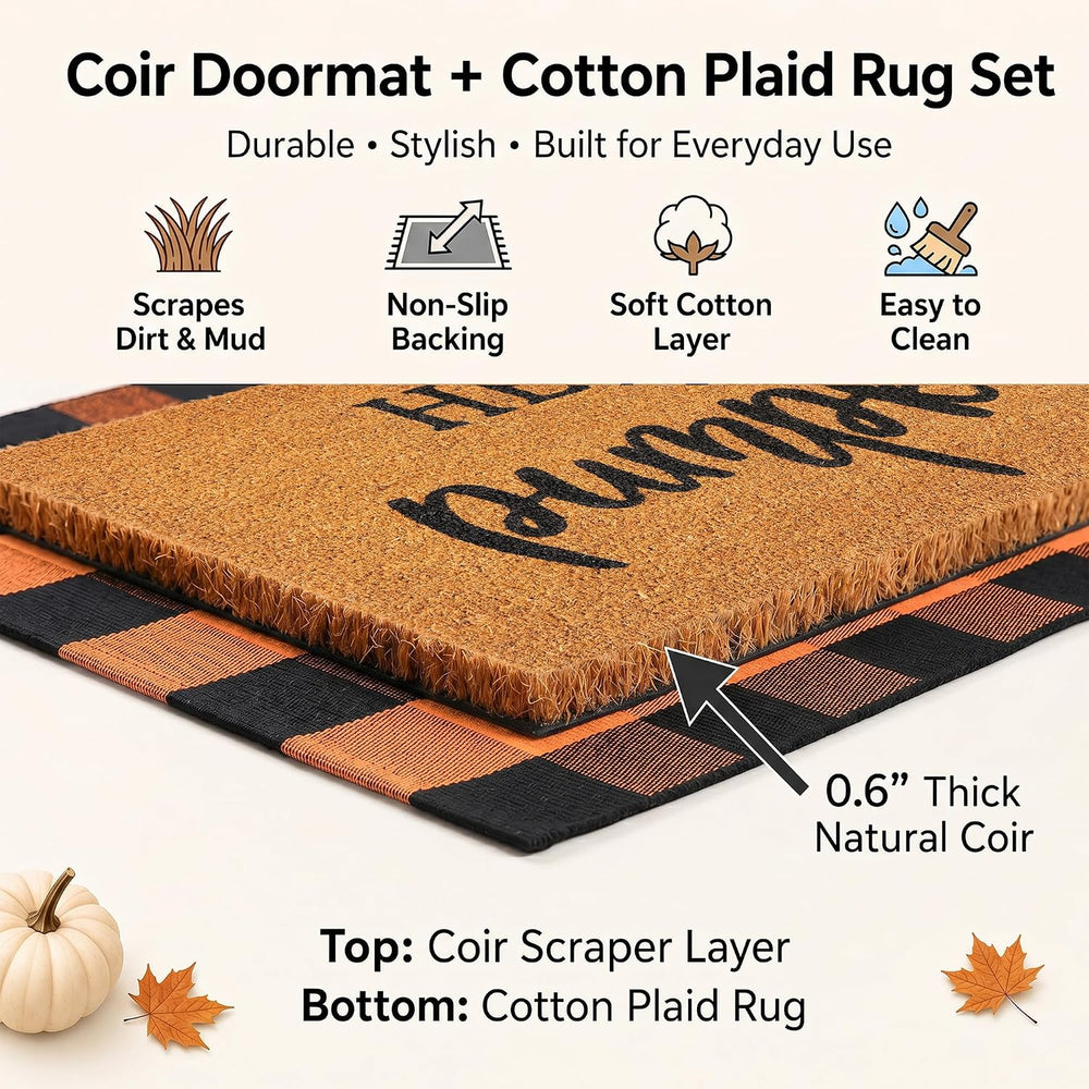 Fall Decor Door Mat Combo Set, 100% Coco Coir Welcome Mat + 28 x 43 Inches Or...