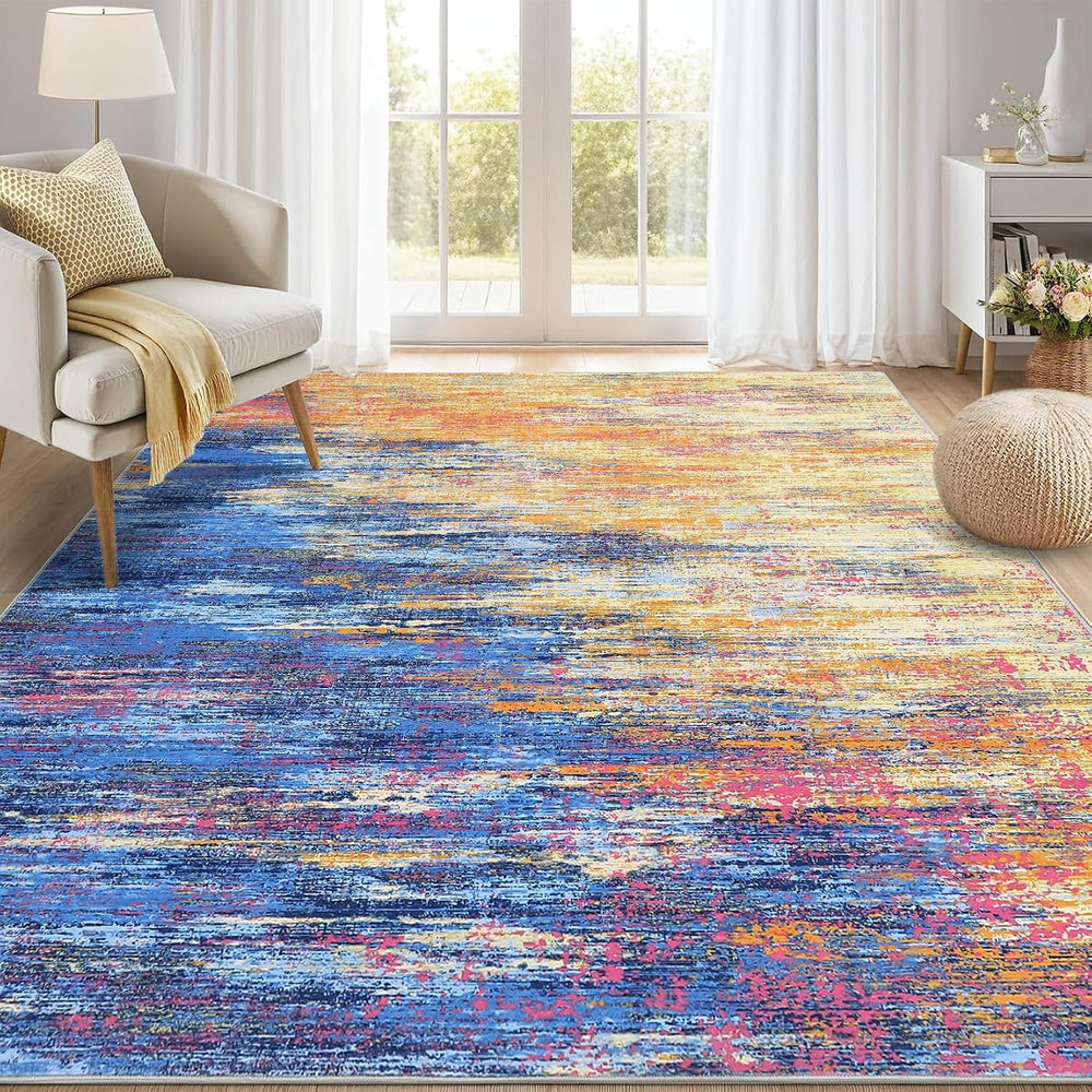ROYHOME Modern Abstract Living Room Rug 8x10, Blue/Orange