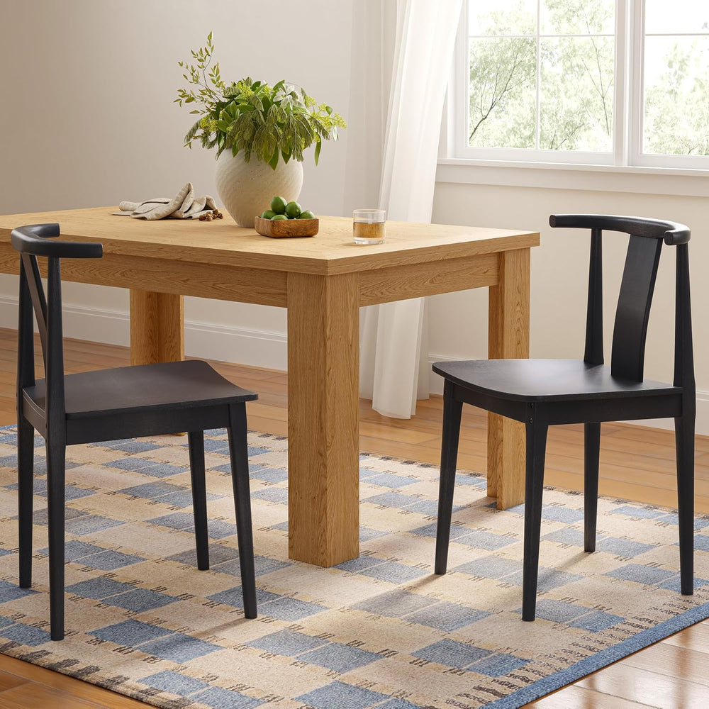 EYYTHUNG Wood Dining Chairs Set of 4, Farmhouse Kitchen Chairs with Curved Ba...