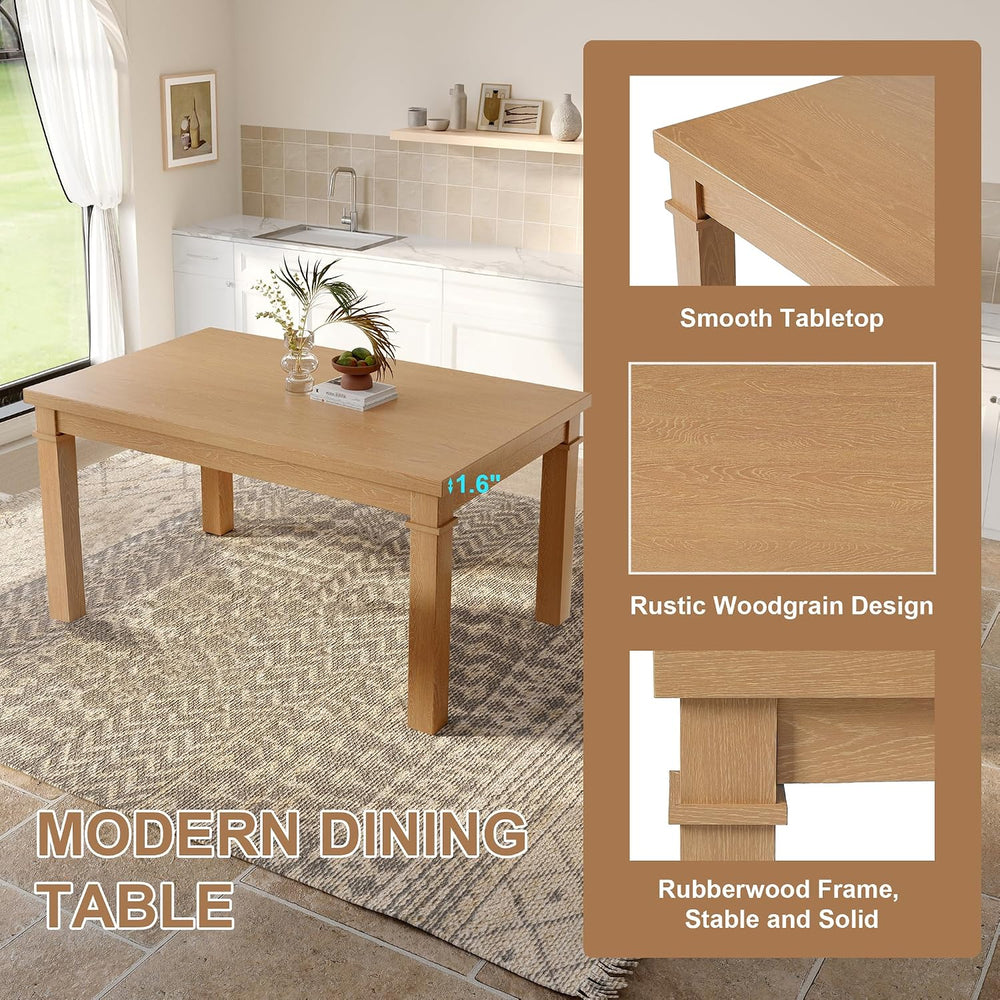 P PURLOVE 6 Piece Dining Table Set, Wood Rectangle Kitchen Table with 4 Uphol...