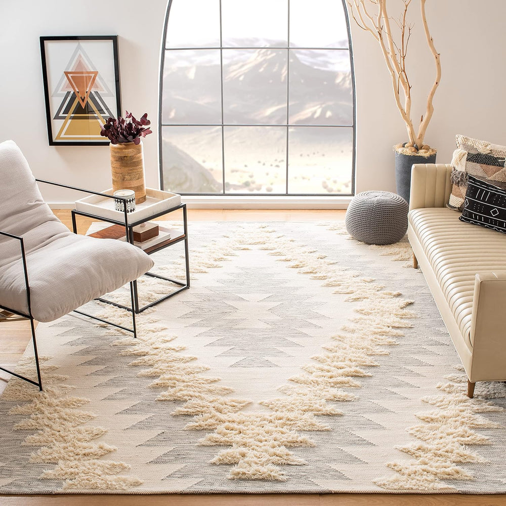 SAFAVIEH Kenya Collection Area Rug - 9' x 12', Grey & Ivory, Hand...
