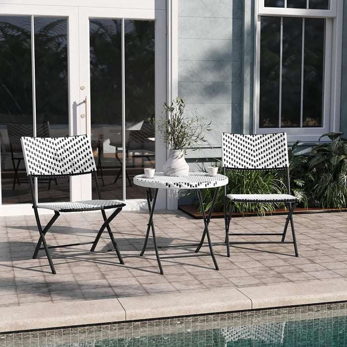EMMA + OLIVER Black/White Three Piece Folding Bistro Set