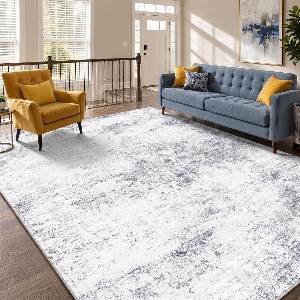 RUGIXE 8x10ft White Washable Foam Area Rug, Modern Abstract for Living Room
