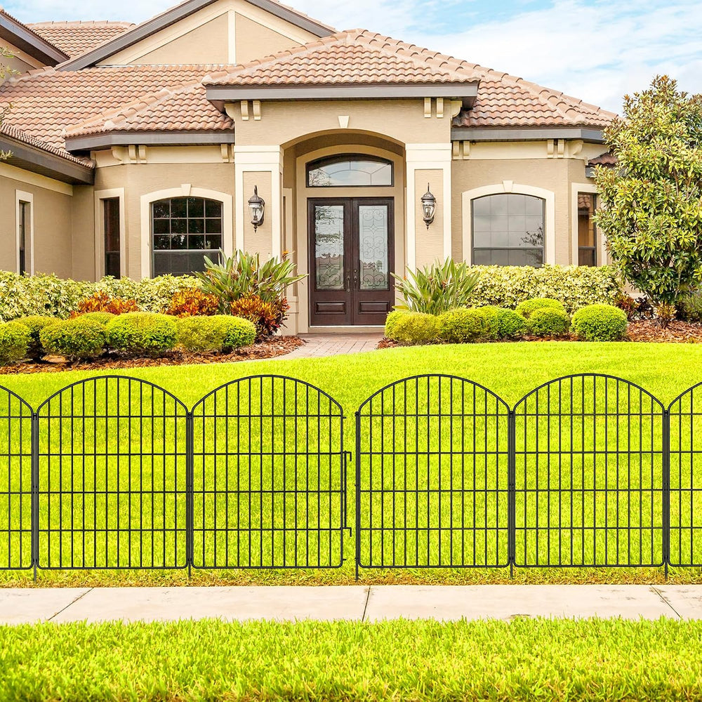Garden No Dig Fence, 5 Panels + 1 Gate, 29.9in (H) x 11.4ft (L), Metal