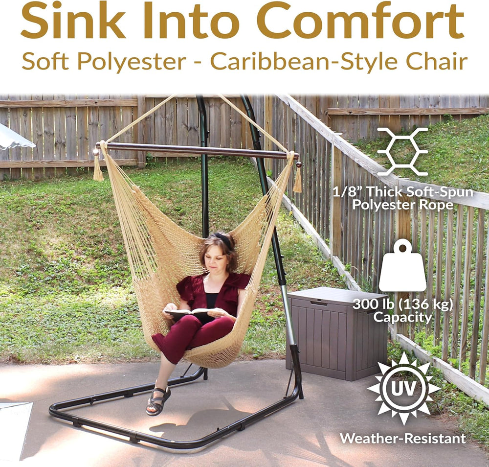 Sunnydaze Hanging Hammock Chair Swing for Patio, Caribbean, Tan