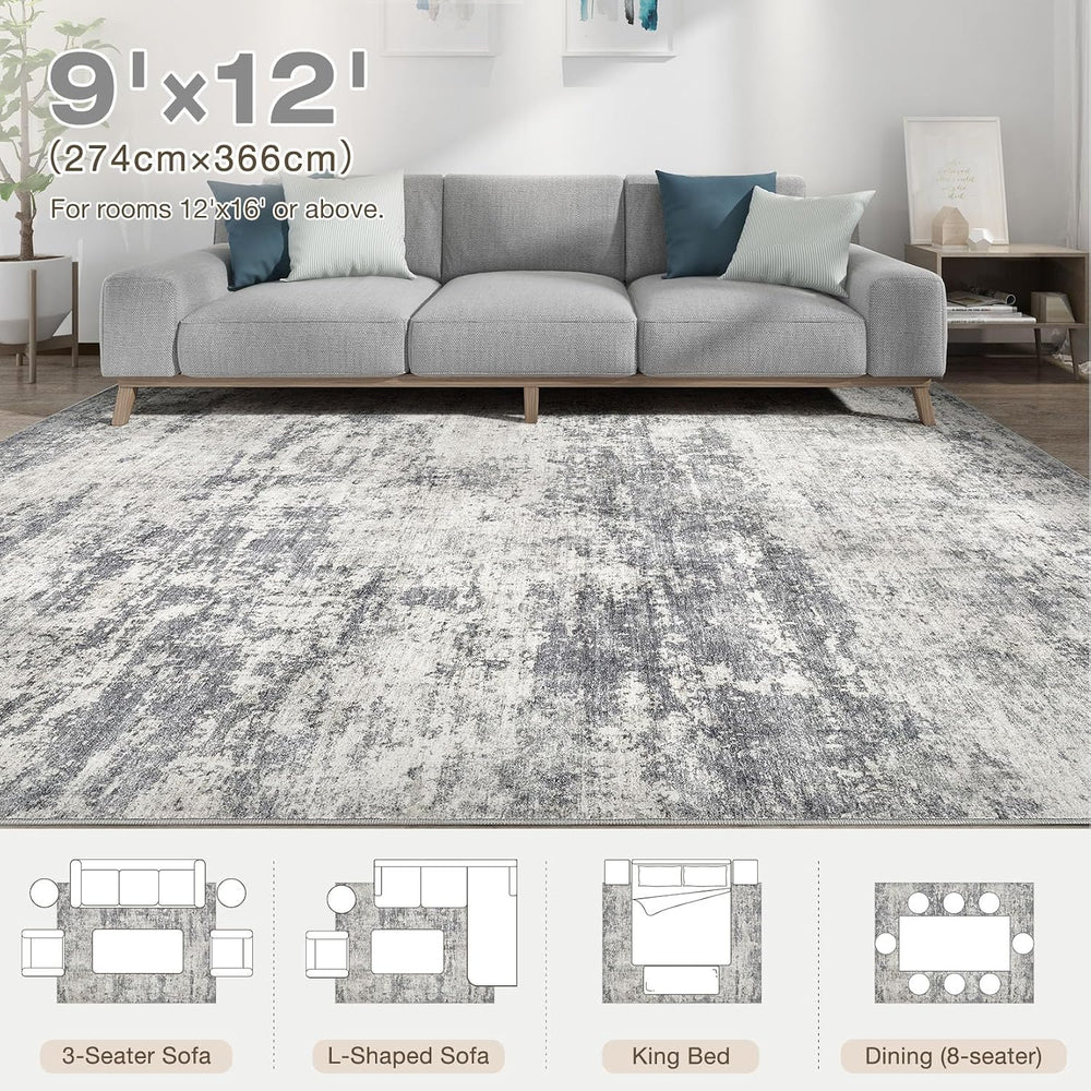 Washable 9x12 Area Rugs for Living Room: Abstract Modern Home Decor Rug