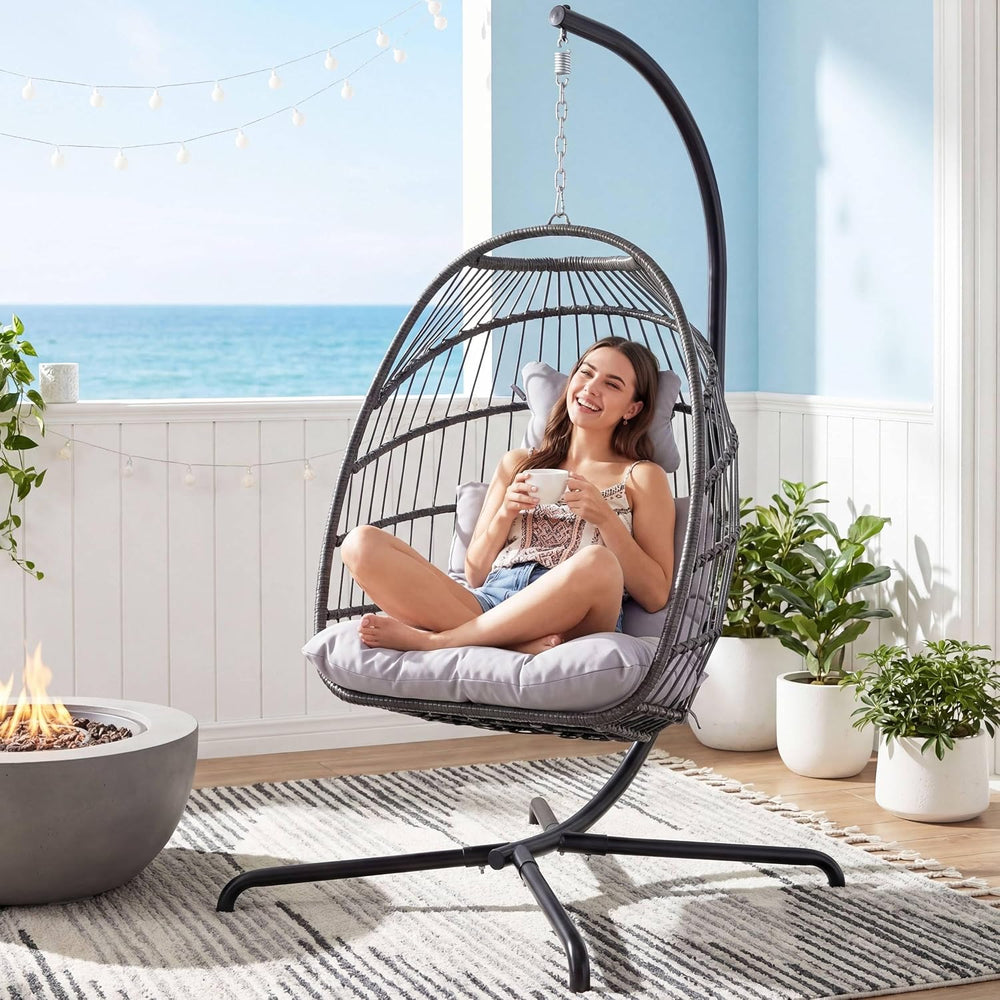 NICESOUL All Weather Swing Egg Chair Indoor Outdoor, Comfy Rattan Patio Baske...