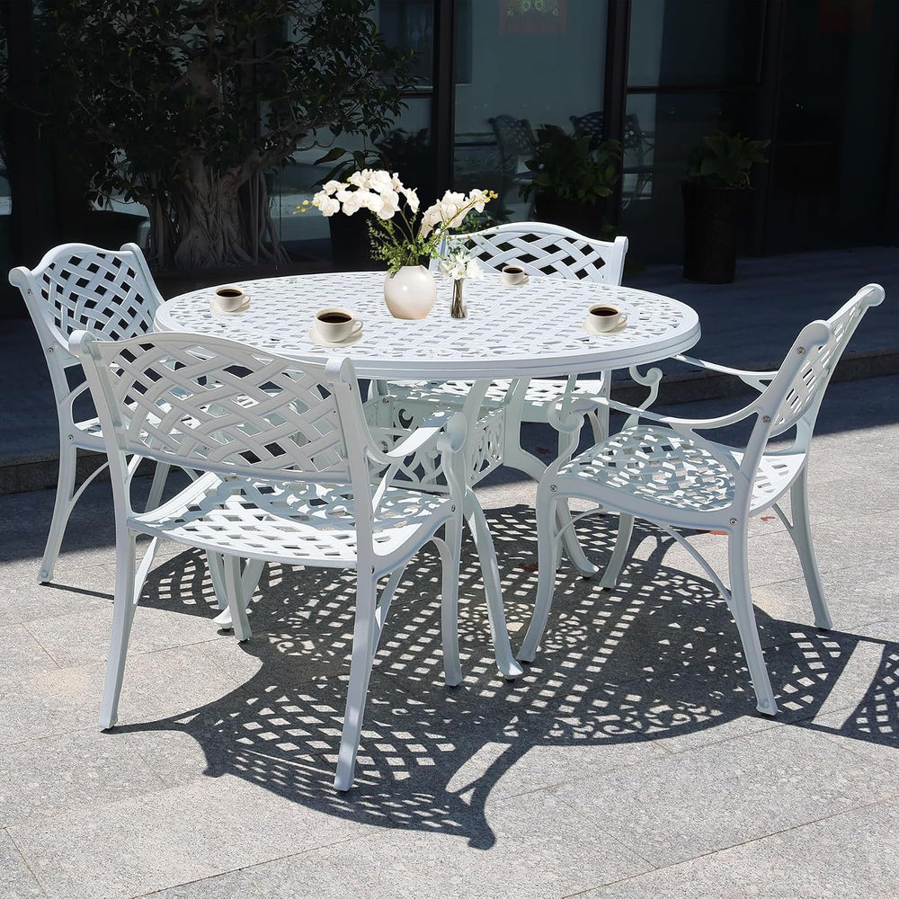 5 Piece Patio Dining Set Outdoor Patio Round Table and Chairs Set of 4 with U...