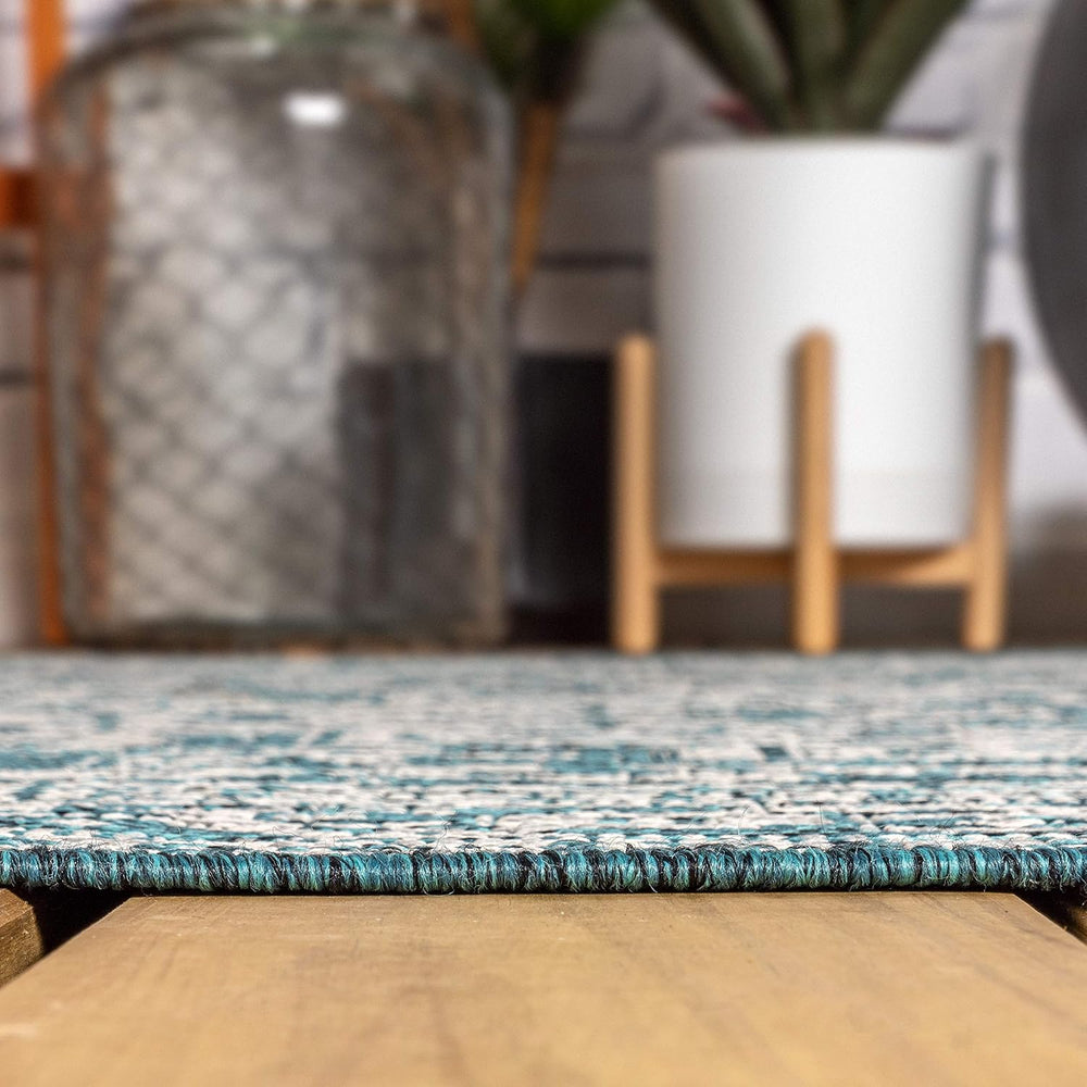 JONATHAN Y Medallion Weave Indoor Outdoor Area Rug 8X10 Teal Blue/Gray, Sinju...