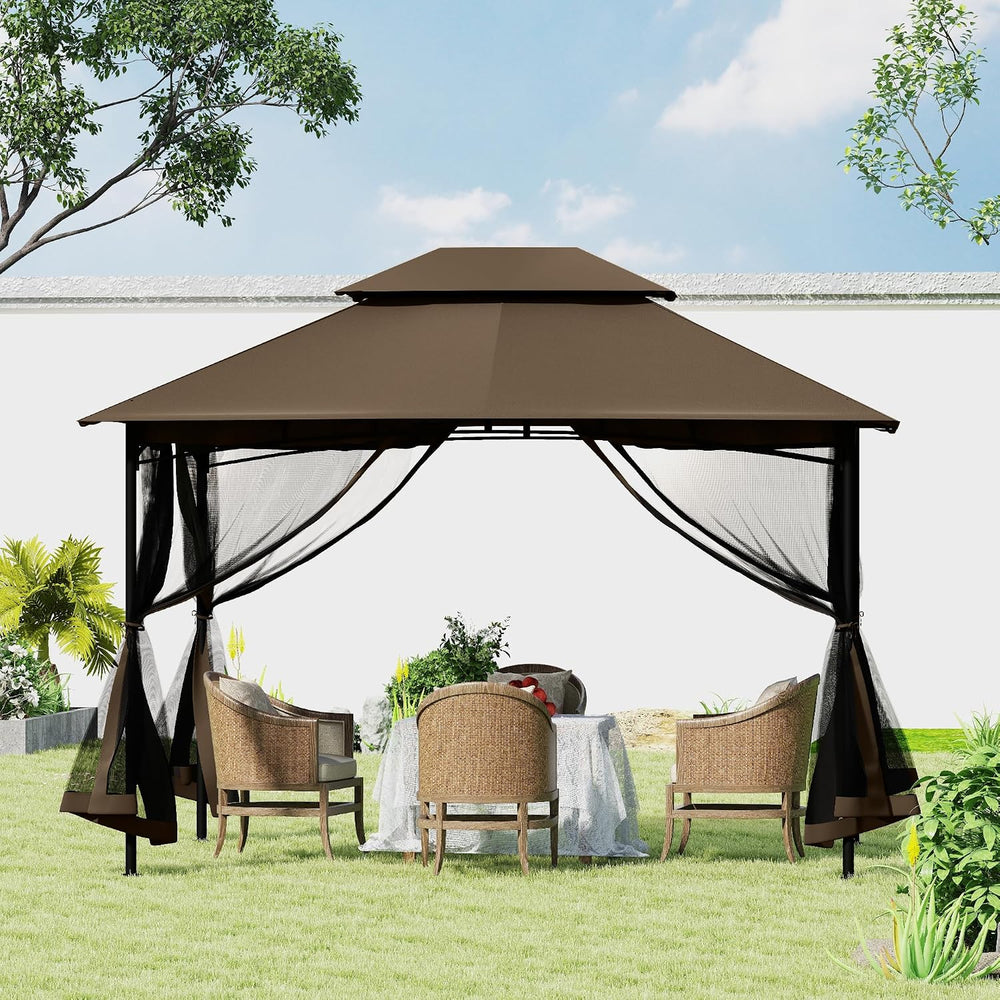 HAPPATIO Patio Gazebo 10' X 12', Ventilated Double Roof & Mosquit...