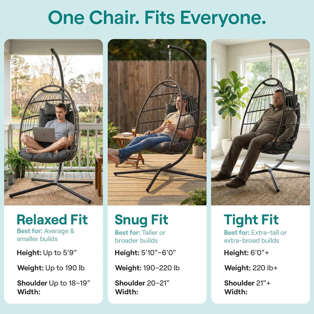 SereneLife Foldable Egg Chair with Stand | Indoor & Outdoor Swing Seat fo...