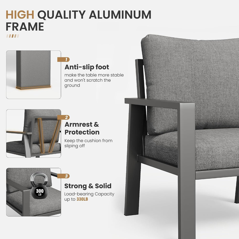 Aluminum Outdoor Patio Furniture Sets All-Weather Patio Conversation Set Sect...